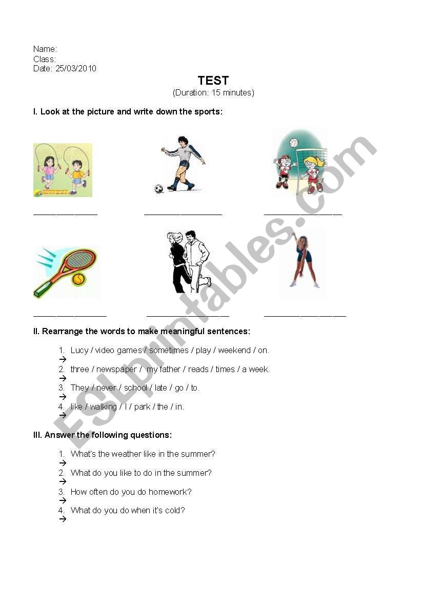 Grammar Test worksheet