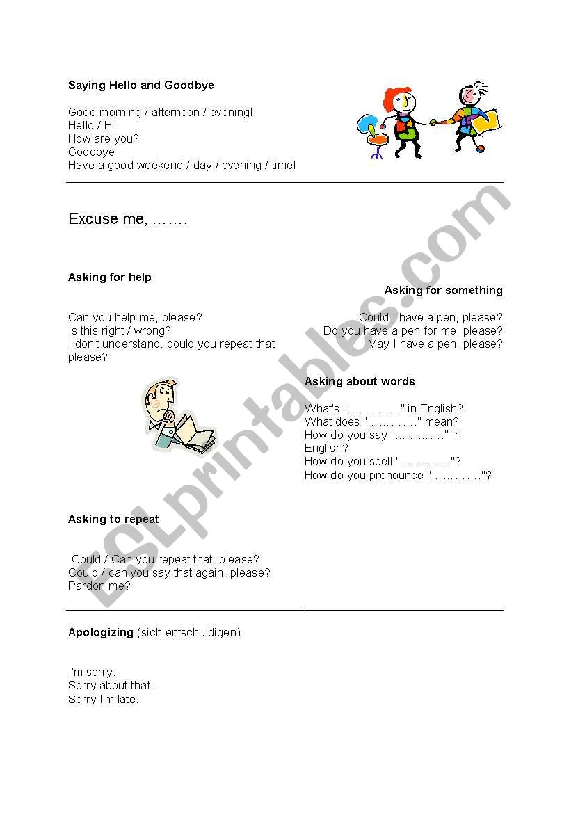 Questions in the classroom worksheet
