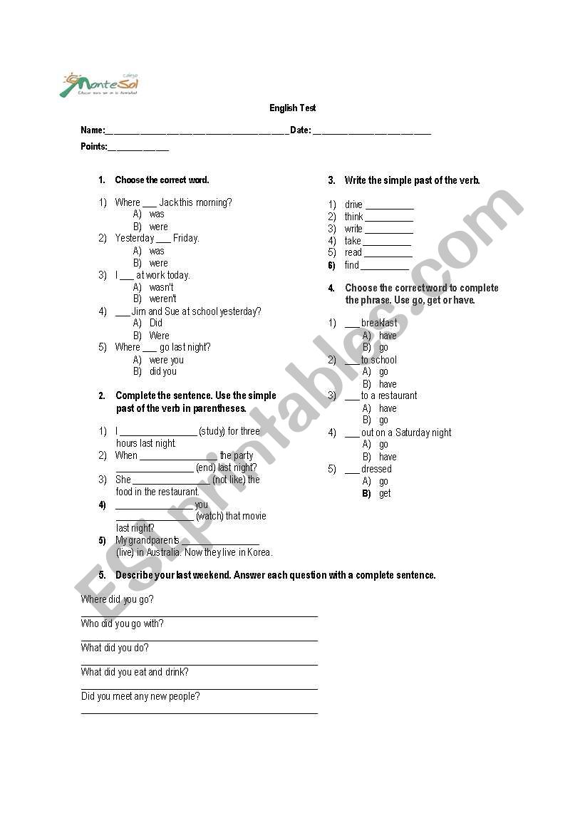 Unit test worksheet