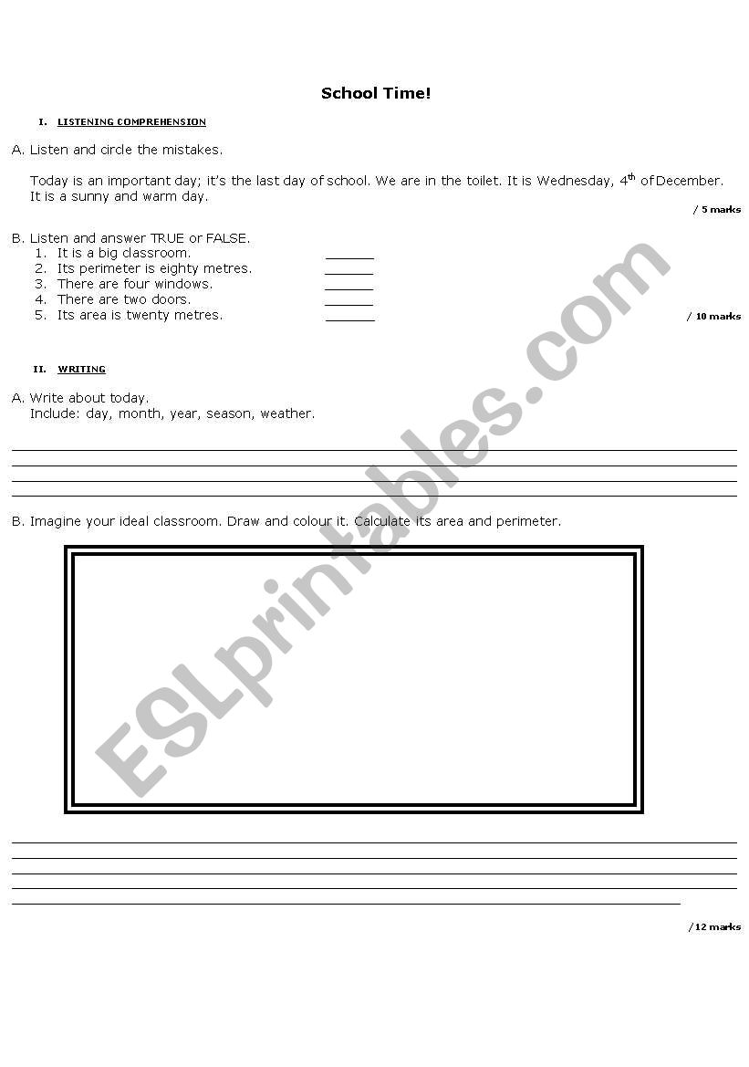 school time worksheet