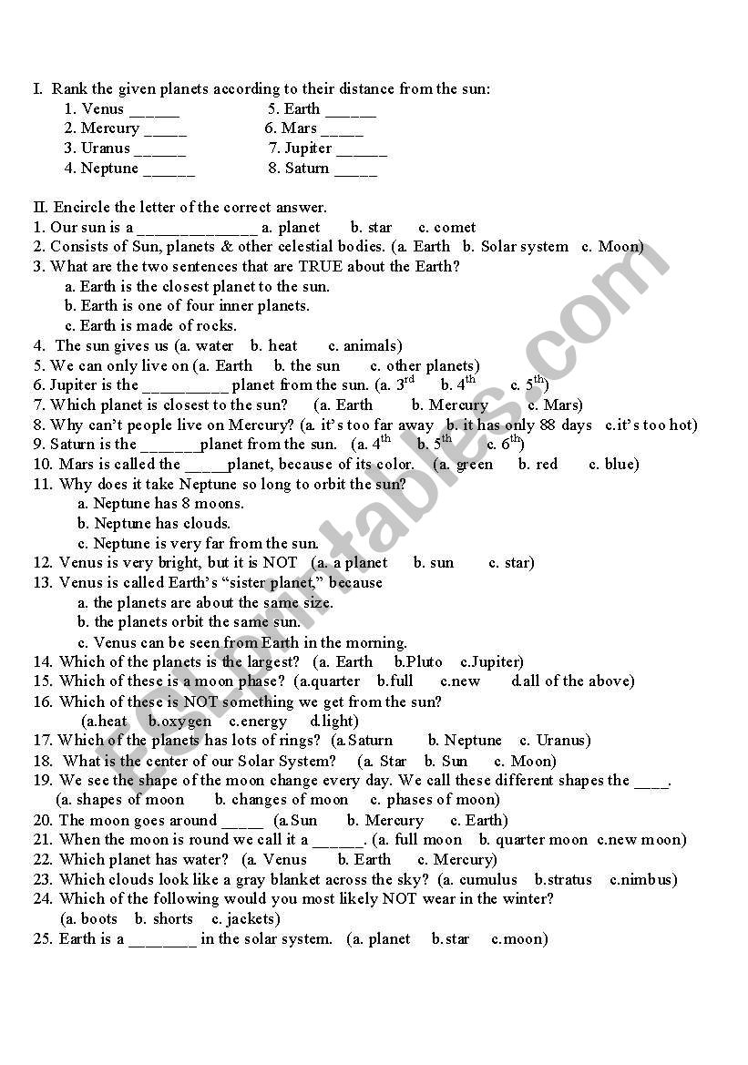 SCIENCE for Grade II pupils worksheet