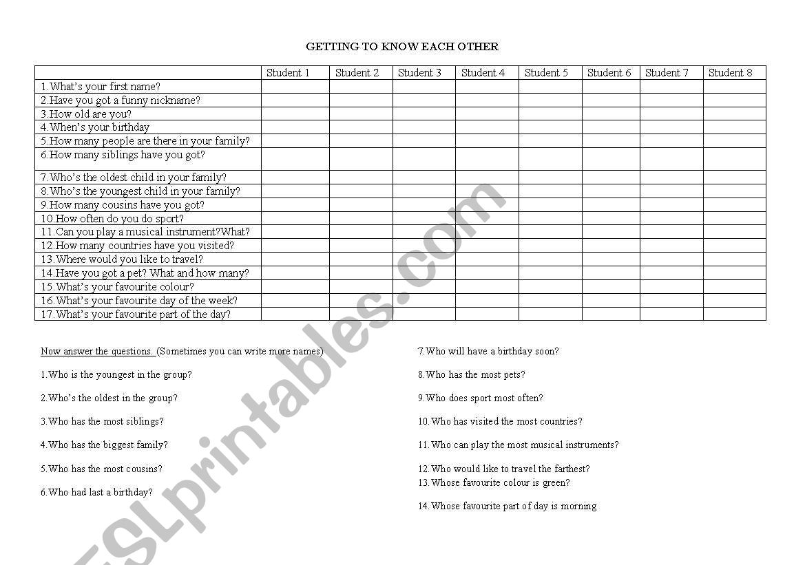 getting to know each other worksheet