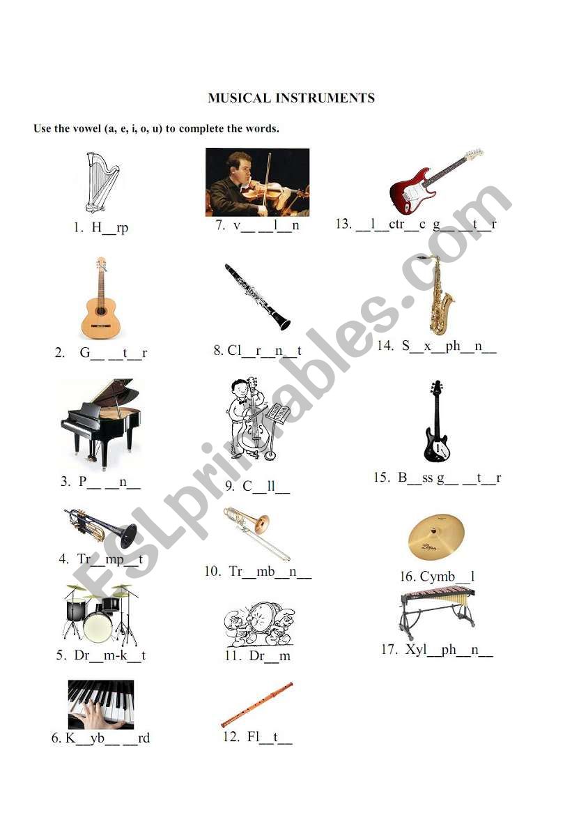 musical instrument worksheet