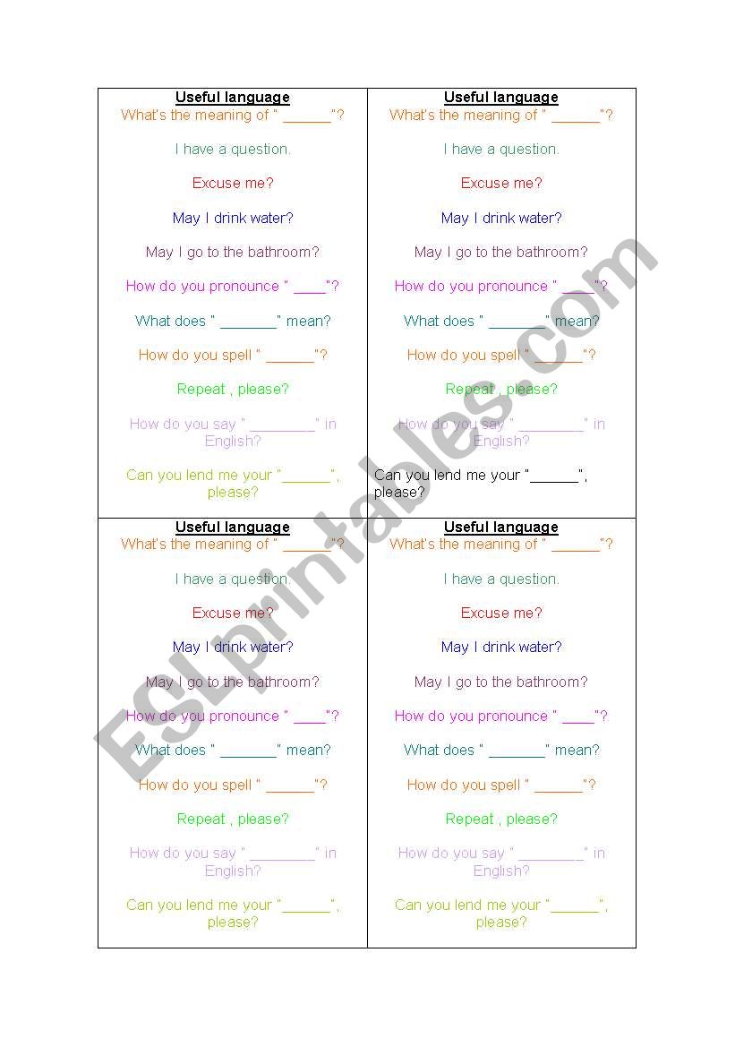 Useful language worksheet