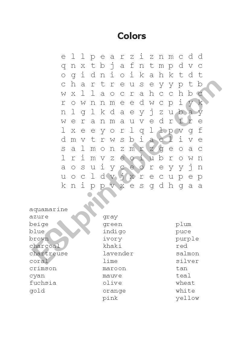 Colors Word Search Puzzle worksheet