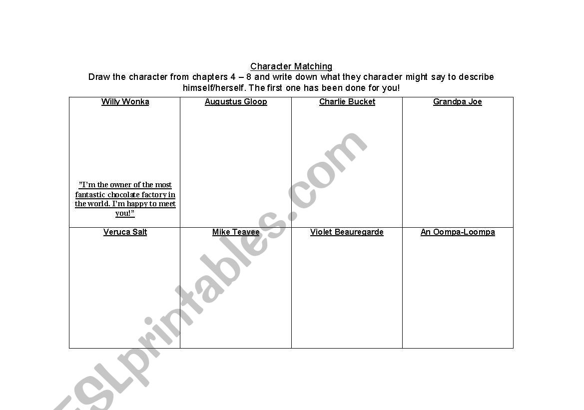 willy wonka worksheet