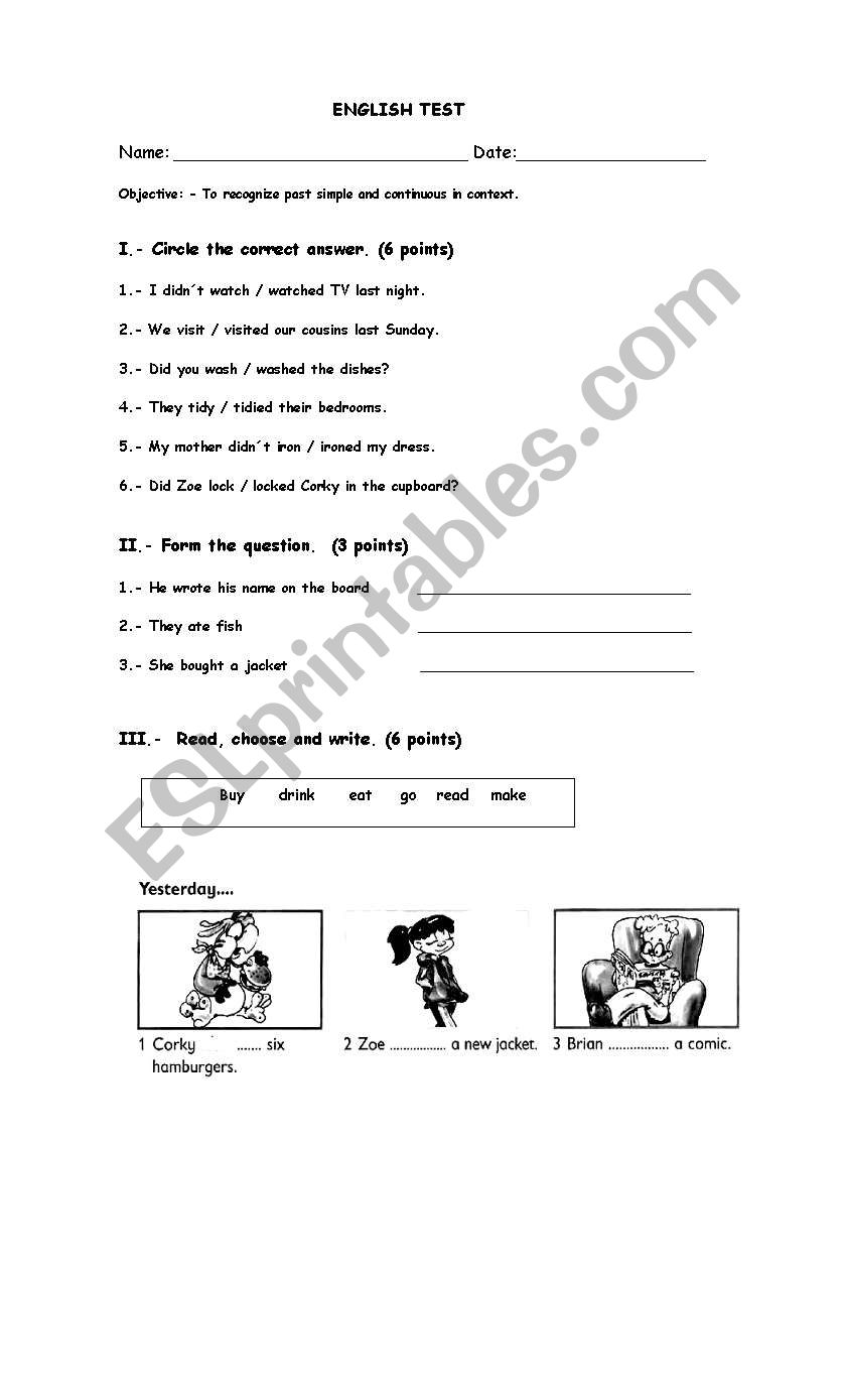 Past Continuous and Simple Past test