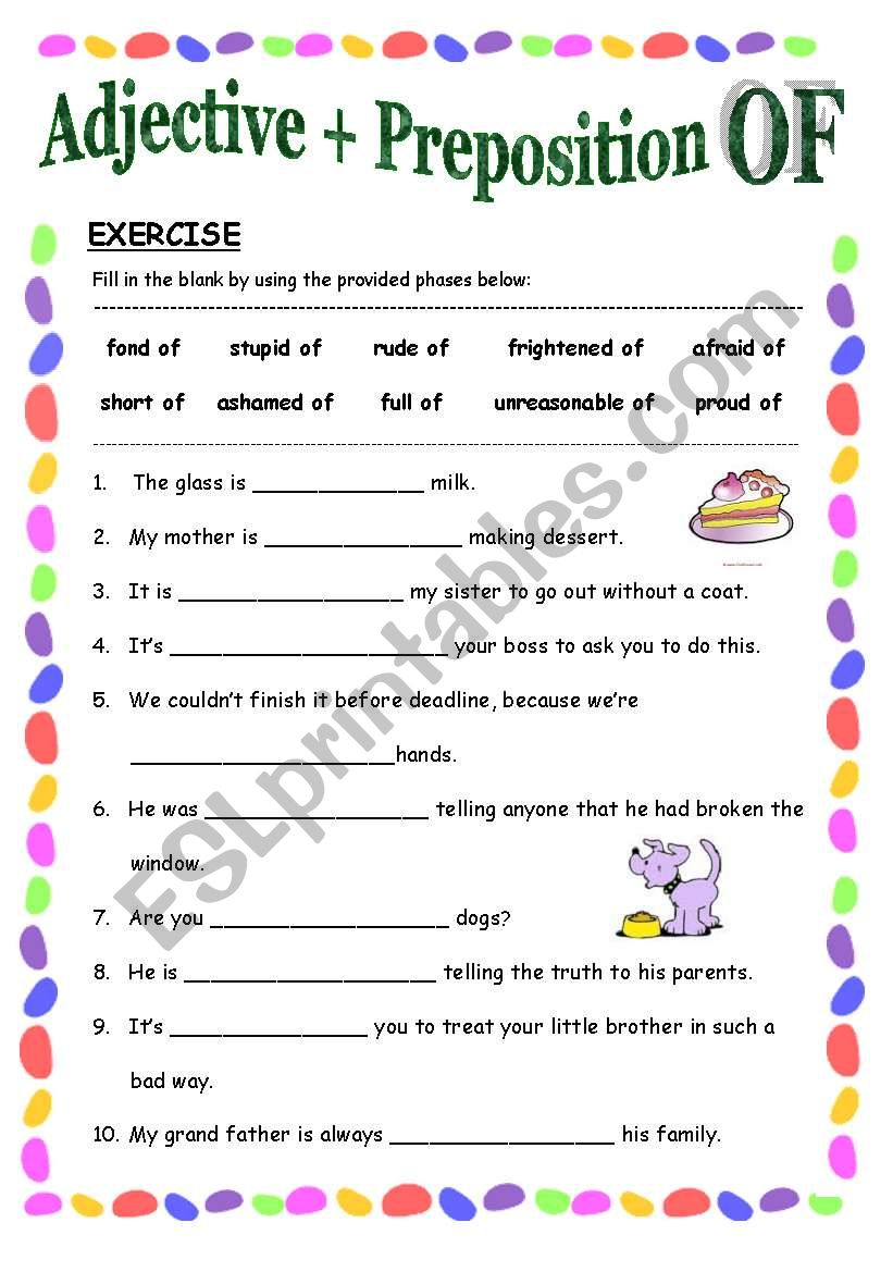  Adjective Preposition OF With ANSWER KEY 2 Pages ESL Worksheet By Soniainmadrid