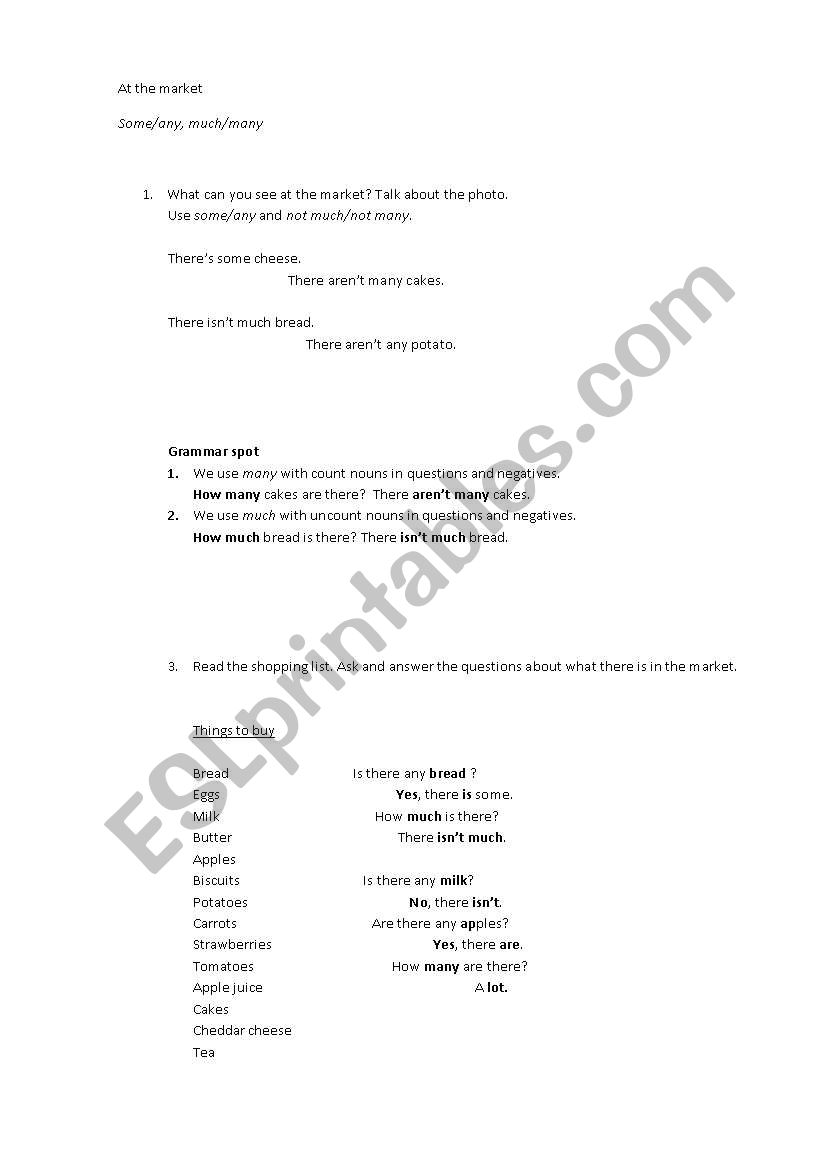 the market worksheet