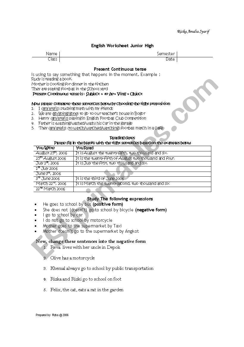 present continuous tense worksheet