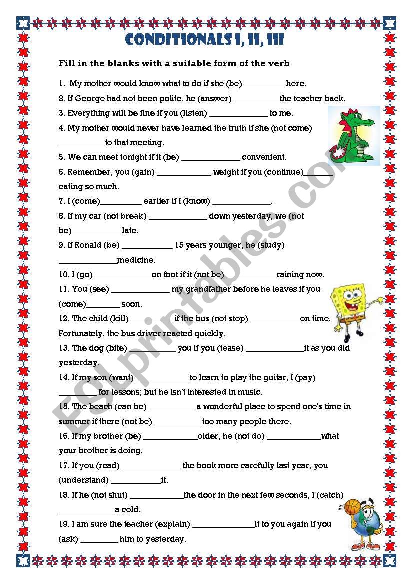 Conditional Sentences 1 2 3 ESL Worksheet By Pirchy