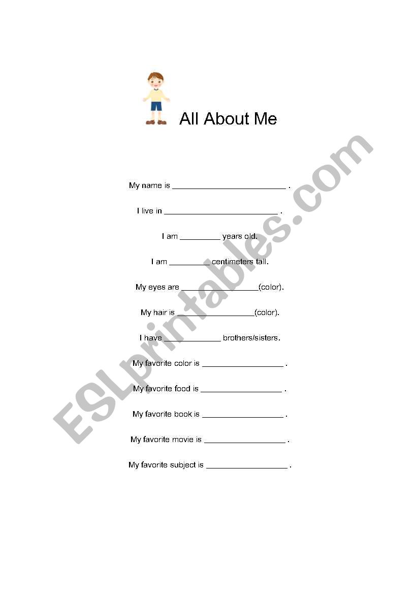 English worksheets: All About Me