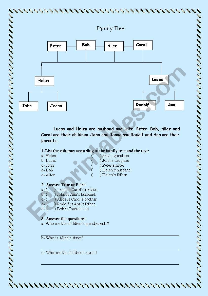 Family Tree worksheet