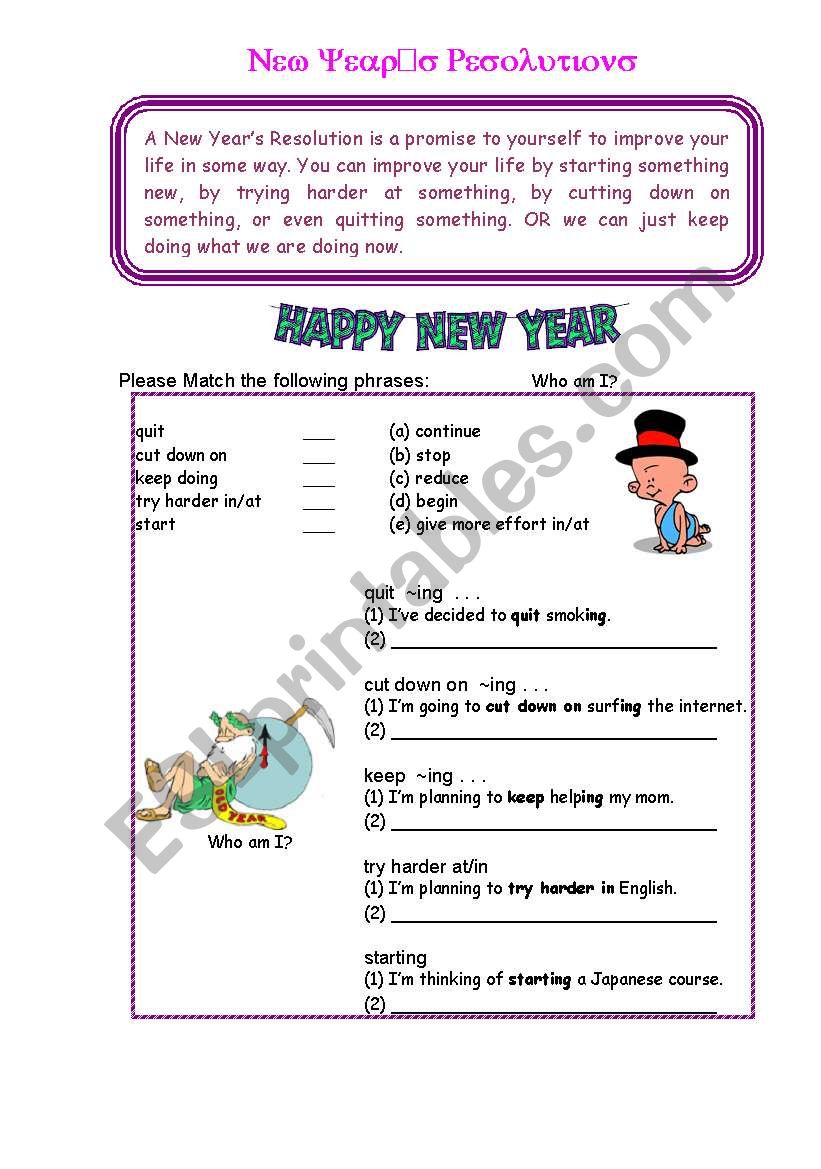 New Year´s Resolutions - ESL worksheet by Irishenka