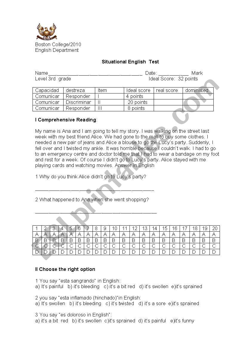 Illness worksheet