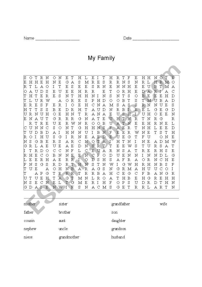 My family worksheet