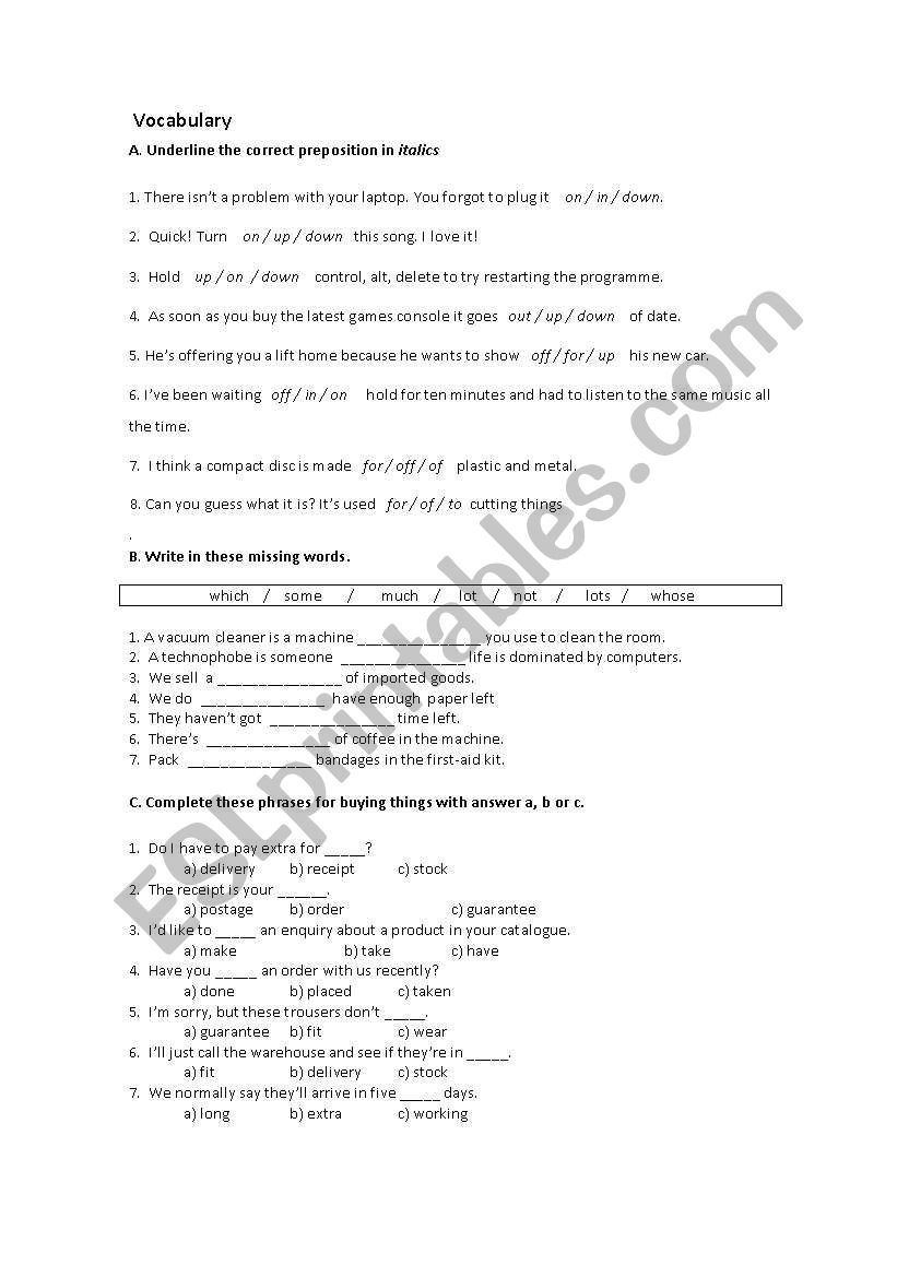 vocabulary worksheet