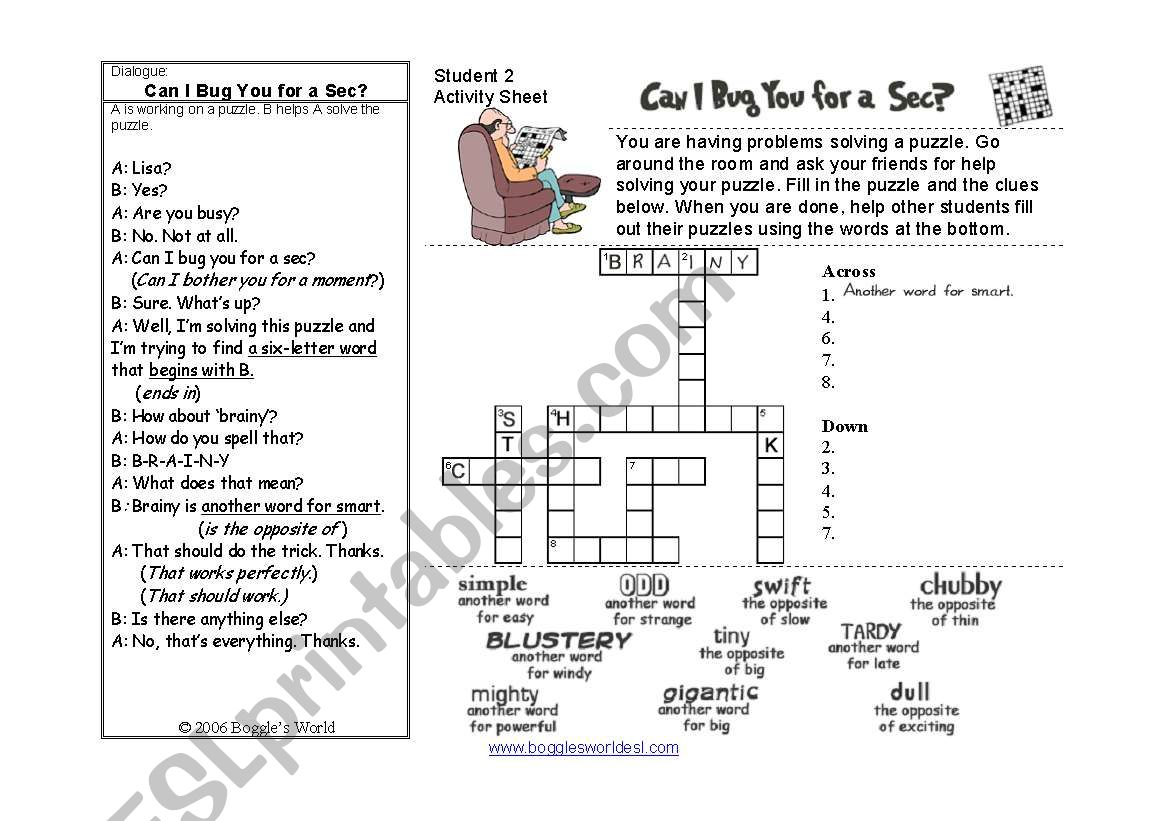 can i bug you worksheet