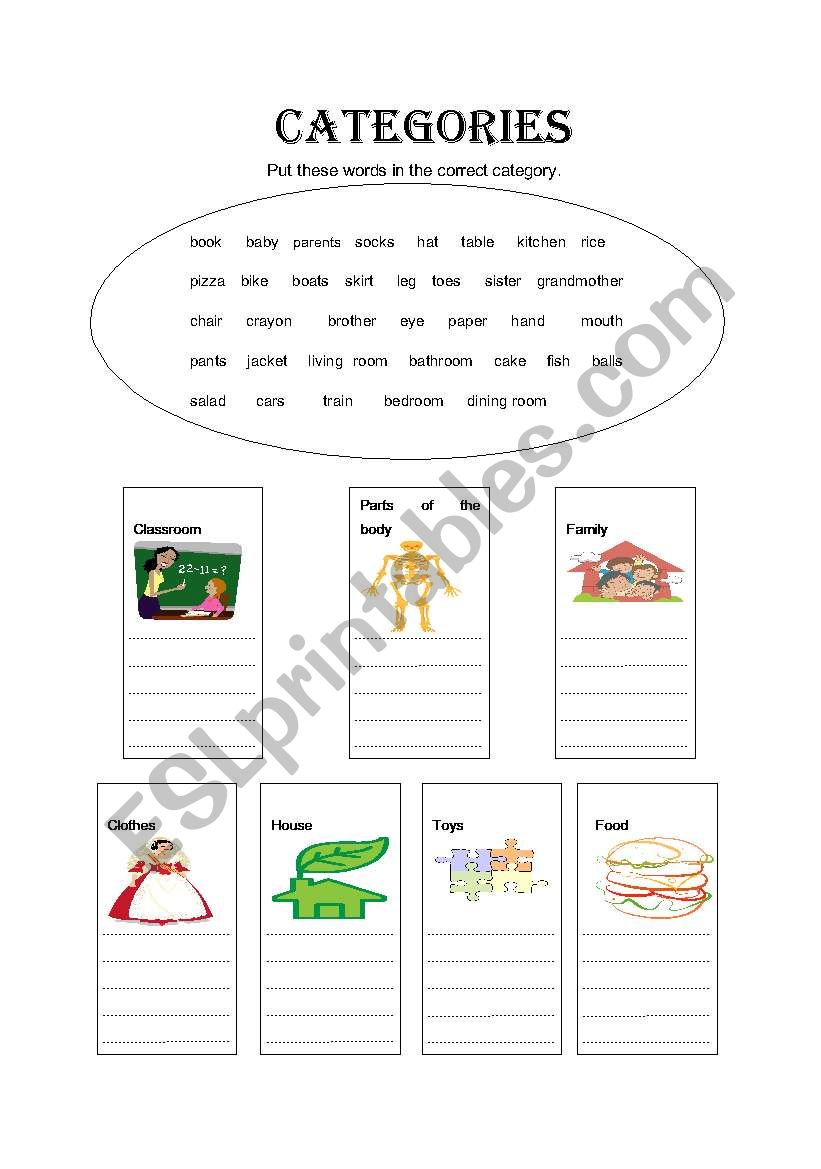 categories worksheet