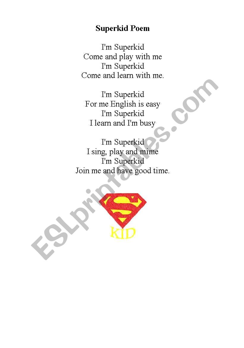 Superkid Poem worksheet