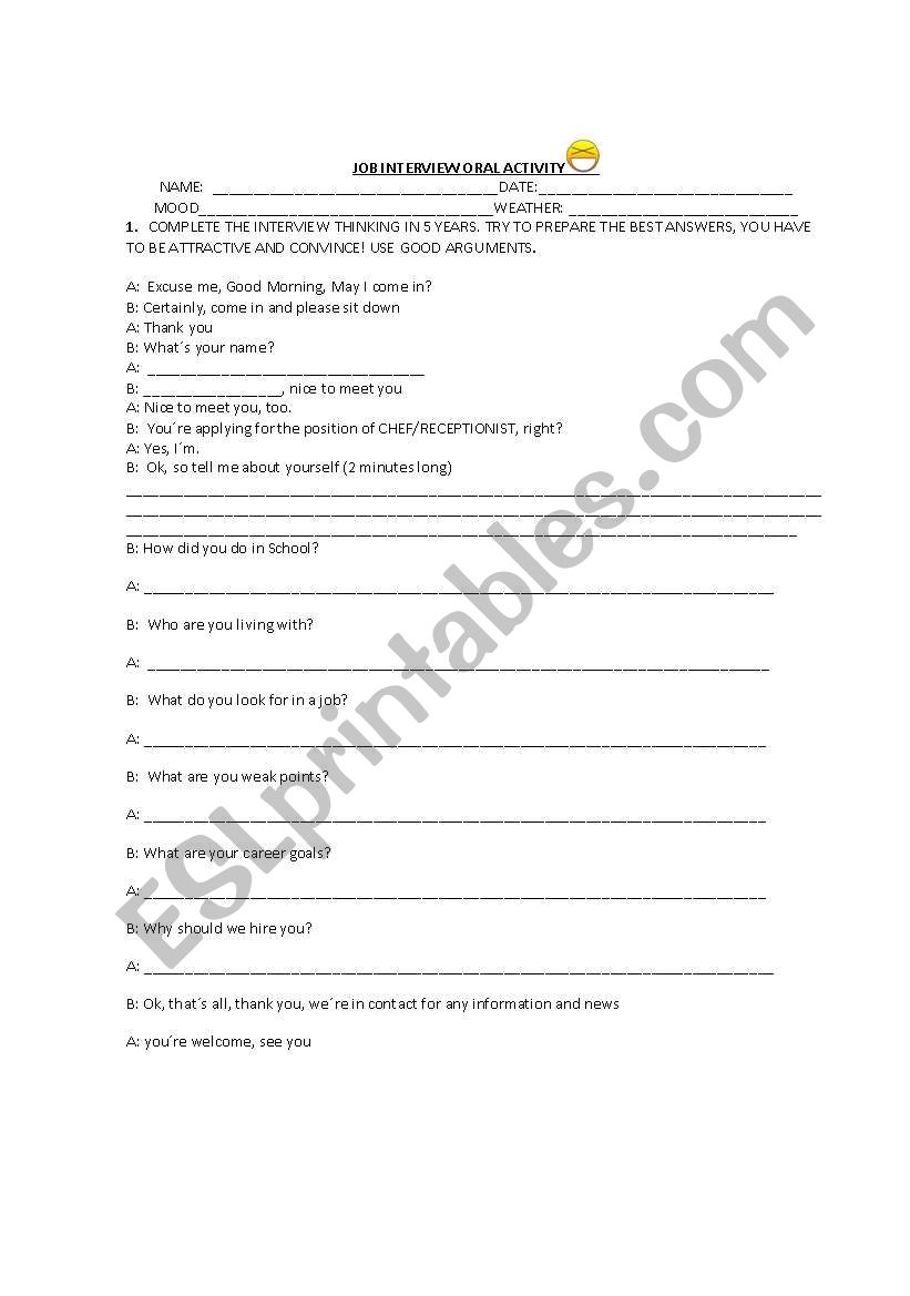 JOB INTERVIEW worksheet