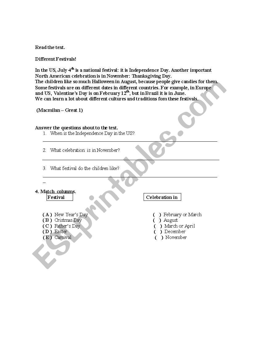 Reading text worksheet