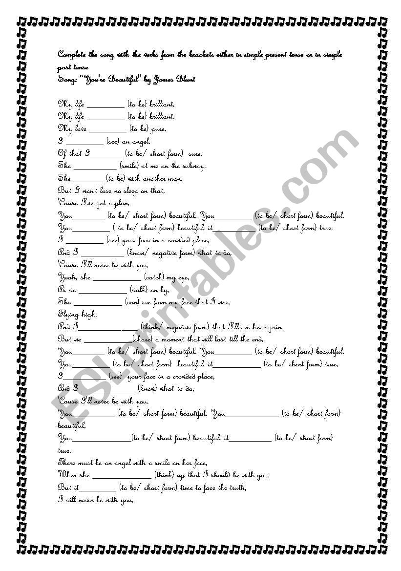 english-worksheets-song-you-re-beautiful