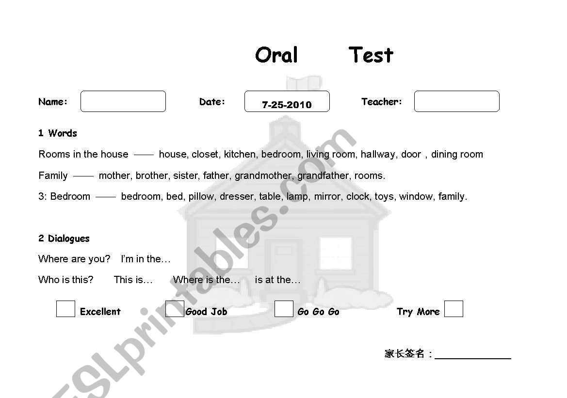 ORAL TEST worksheet