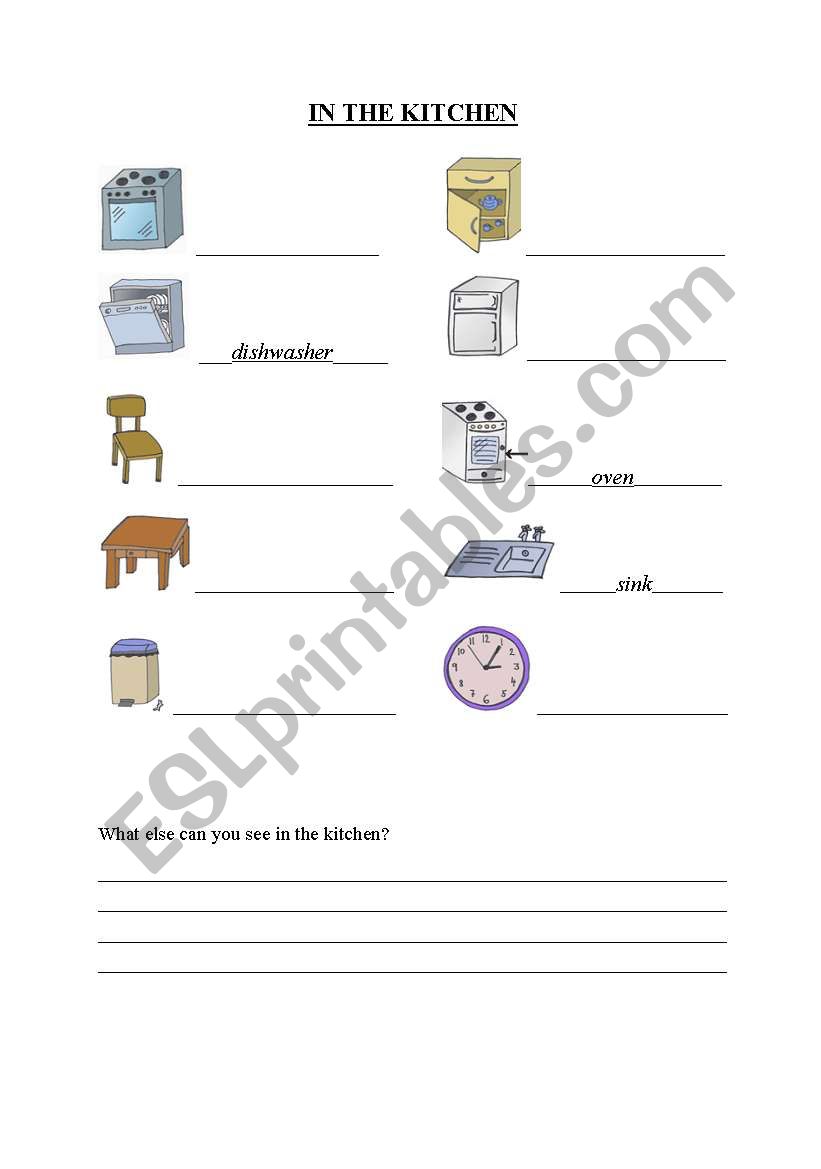 Kitchen worksheet