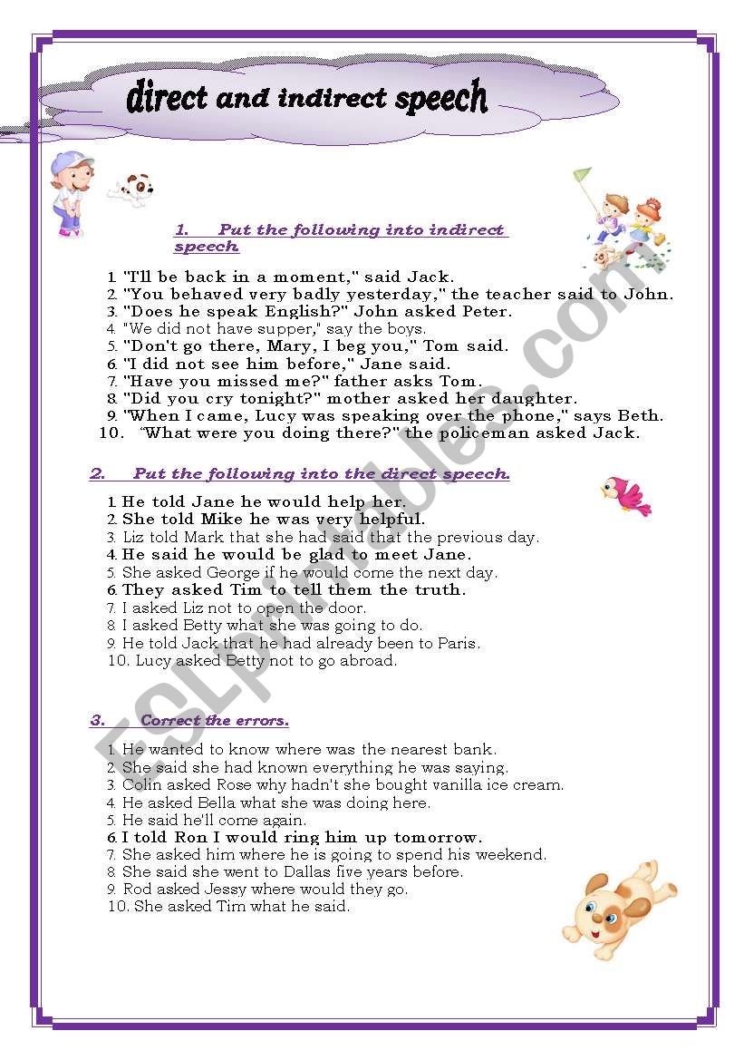 Direct And Indirect Speech ESL Worksheet By Janebabaeva