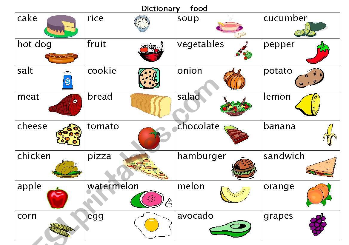 dictionary food - ESL worksheet by narinka4