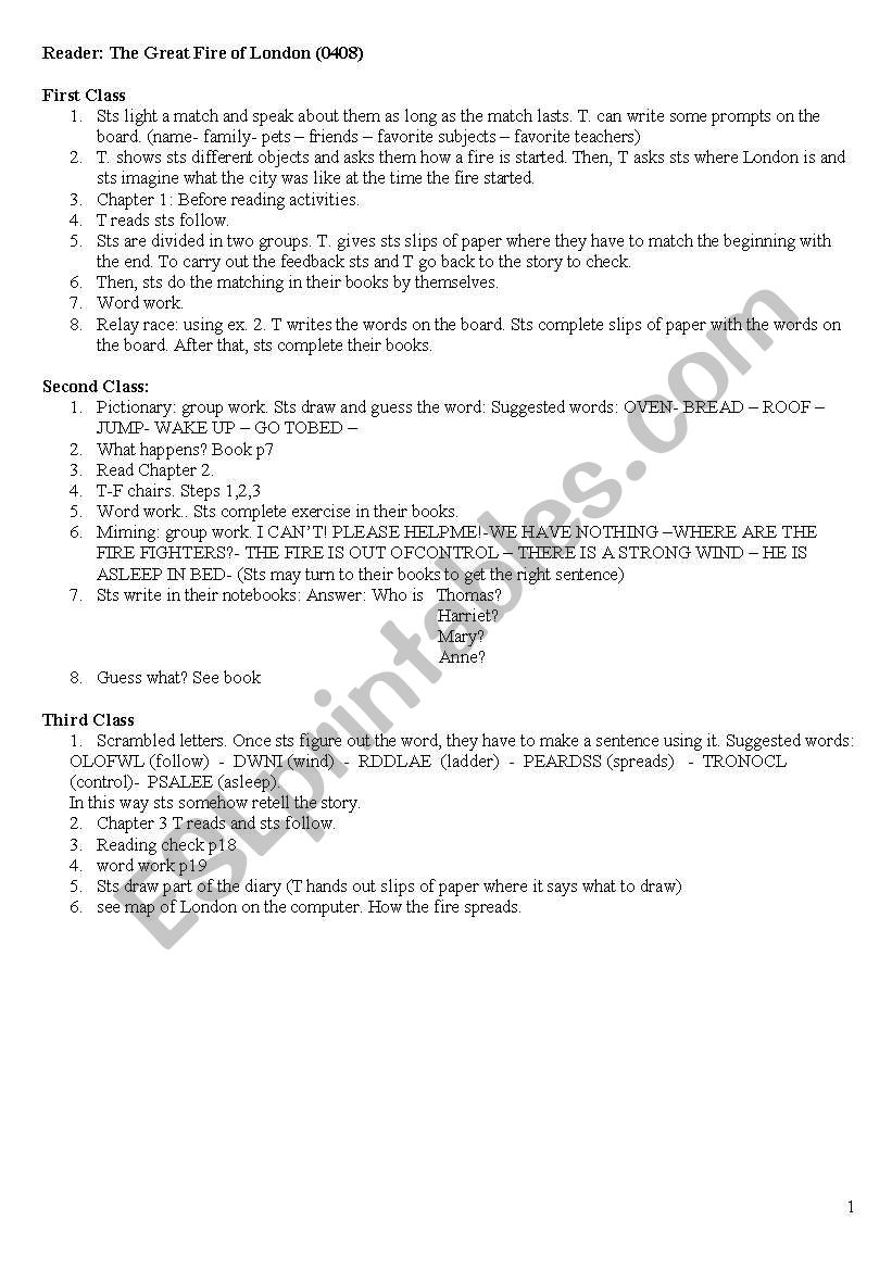 Reader: The Fire of London worksheet