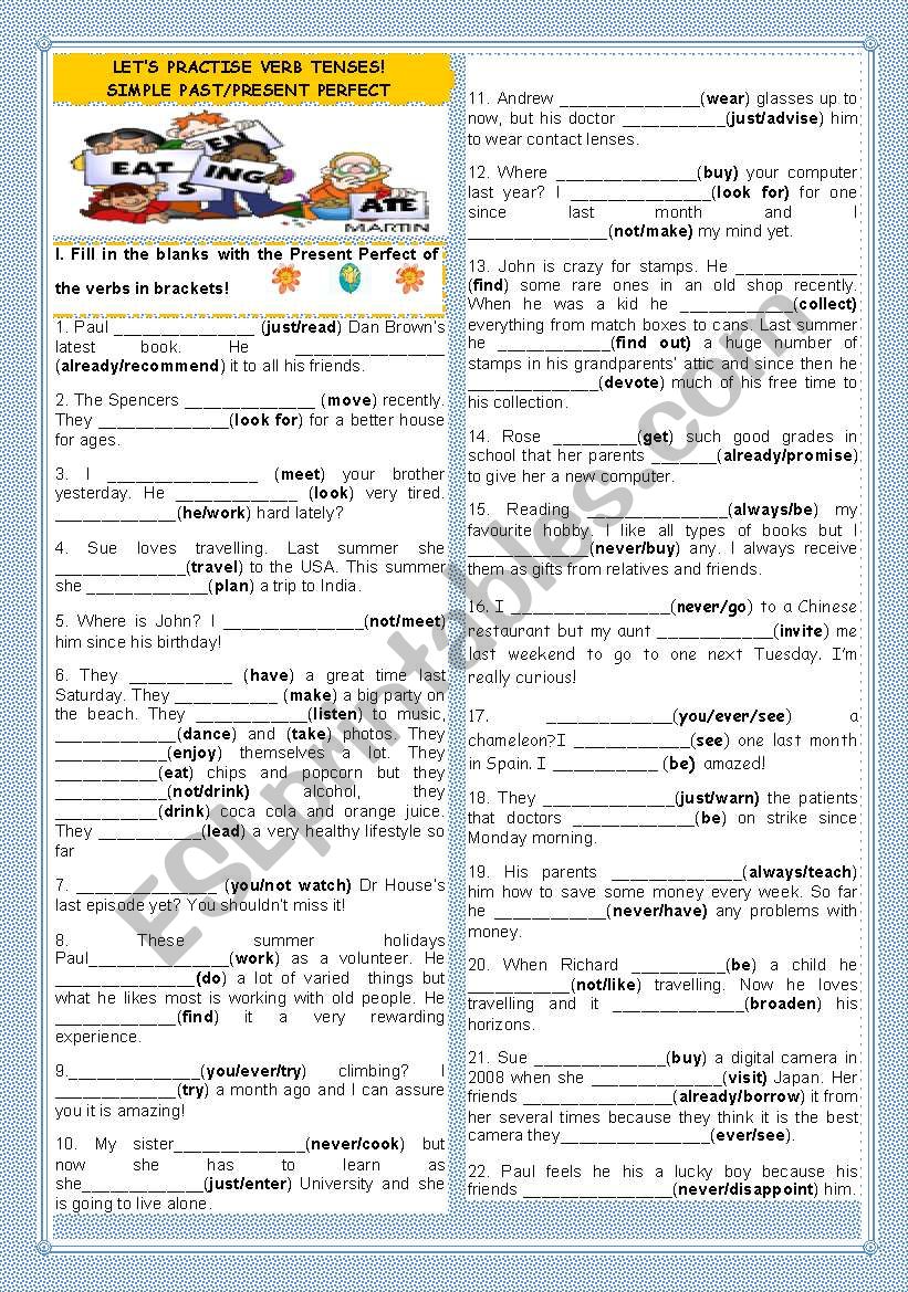 LET´S PRACTISE VERB TENSES -SIMPLE PAST/PRESENT PERFECT - ESL worksheet ...