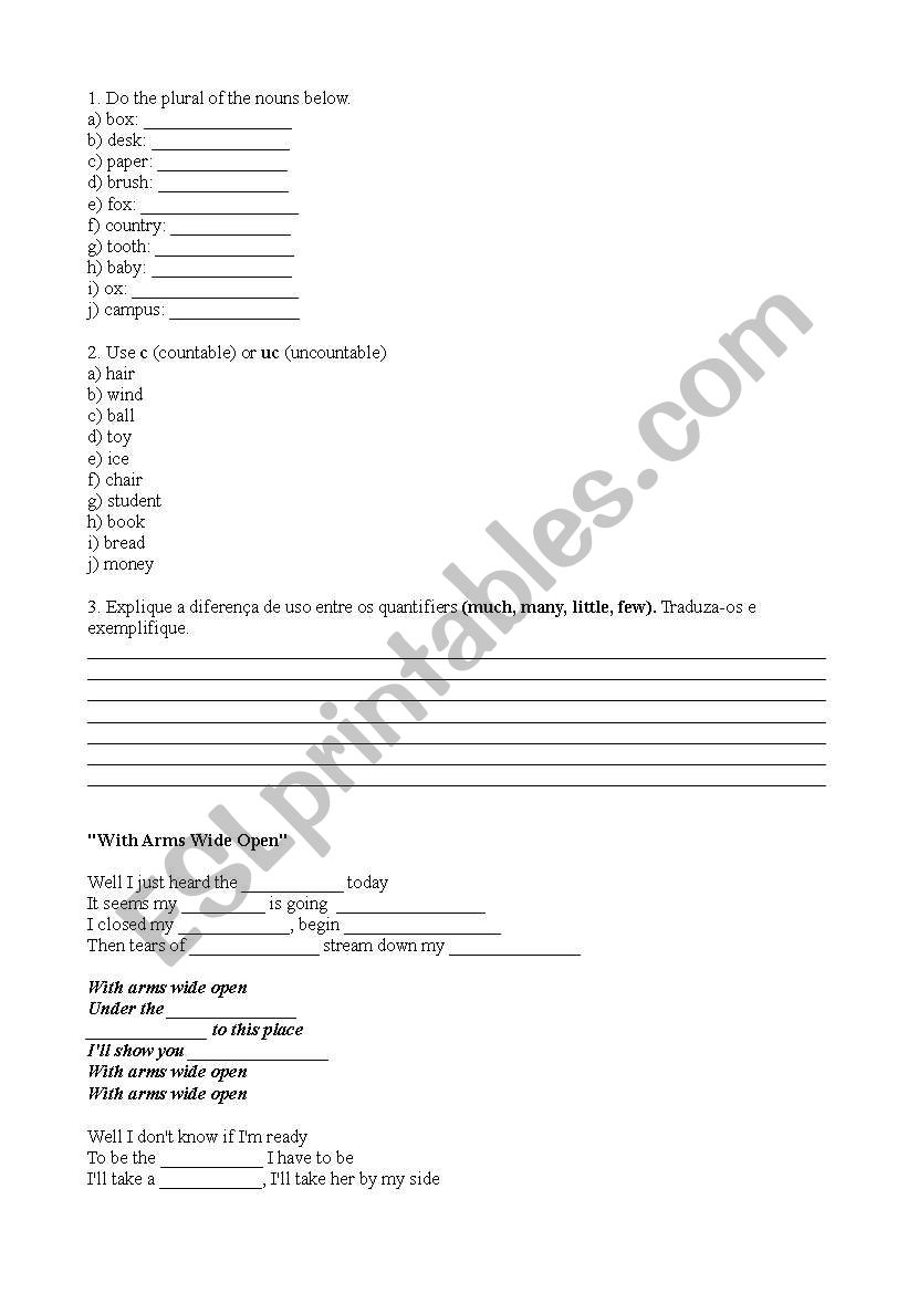 Countable/Uncountable/ Plural/Quantifiers