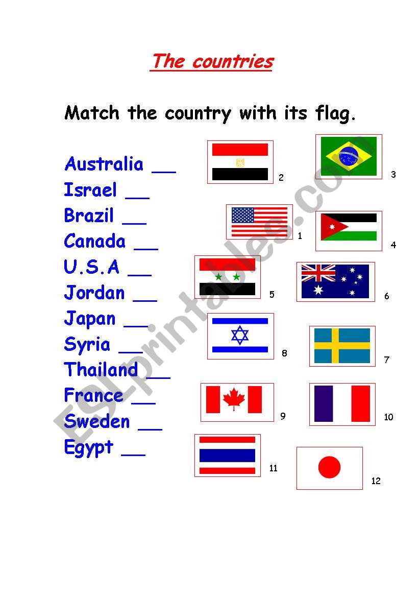 English worksheets: Countries and flags