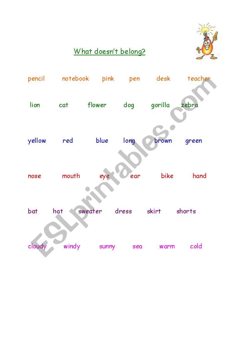 English Worksheets: What Doesn´t Belong?