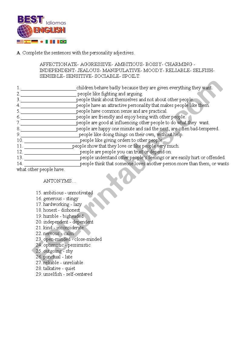 adjectives worksheet