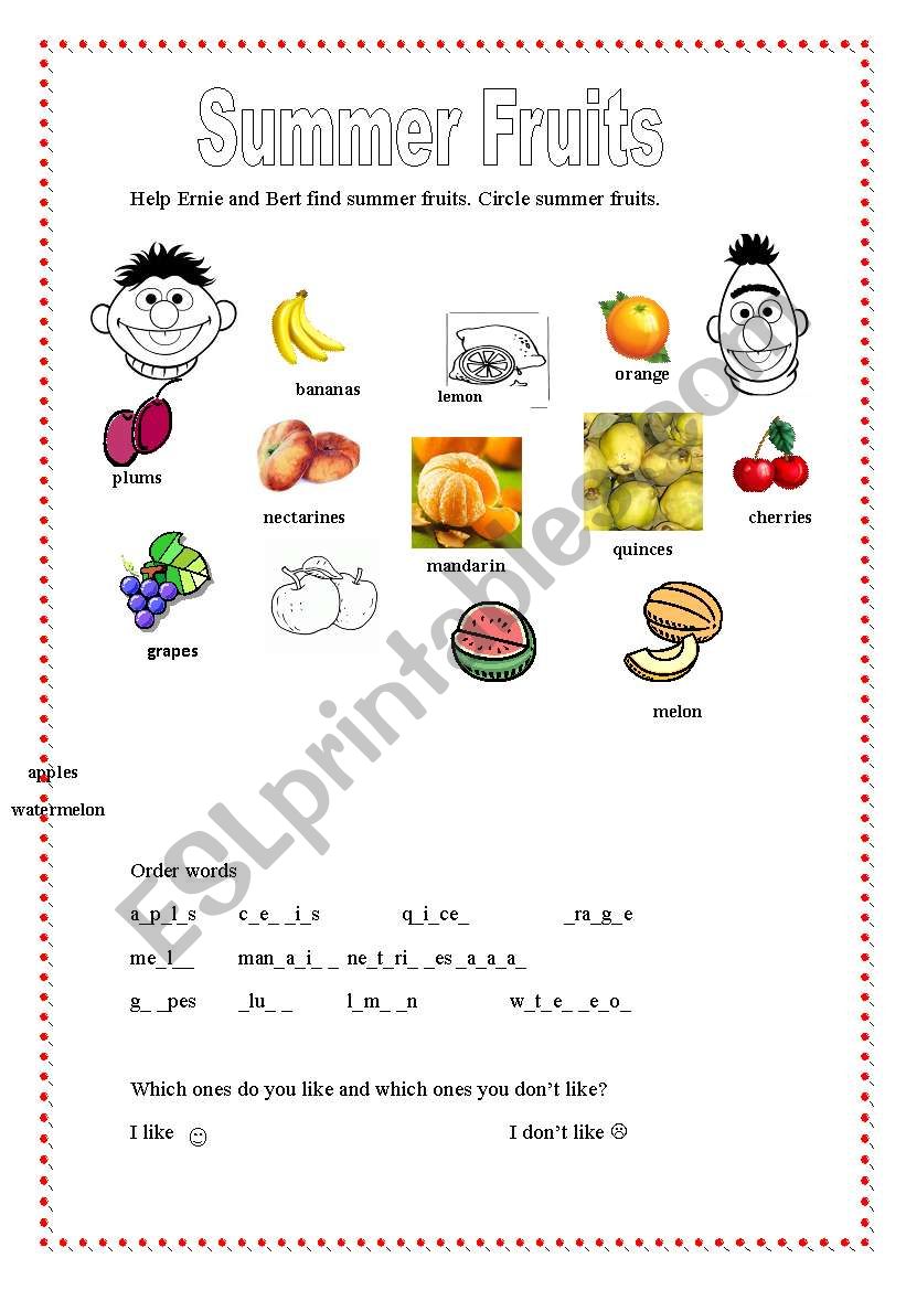 Summer Fruits worksheet