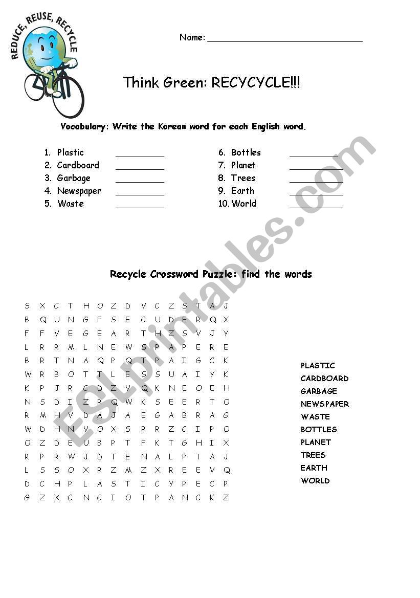 recycling esl worksheet by divazmw