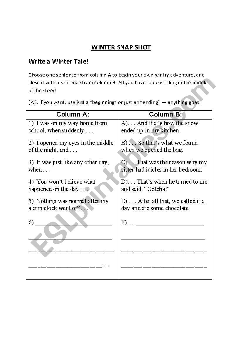 Winter Snapshot worksheet