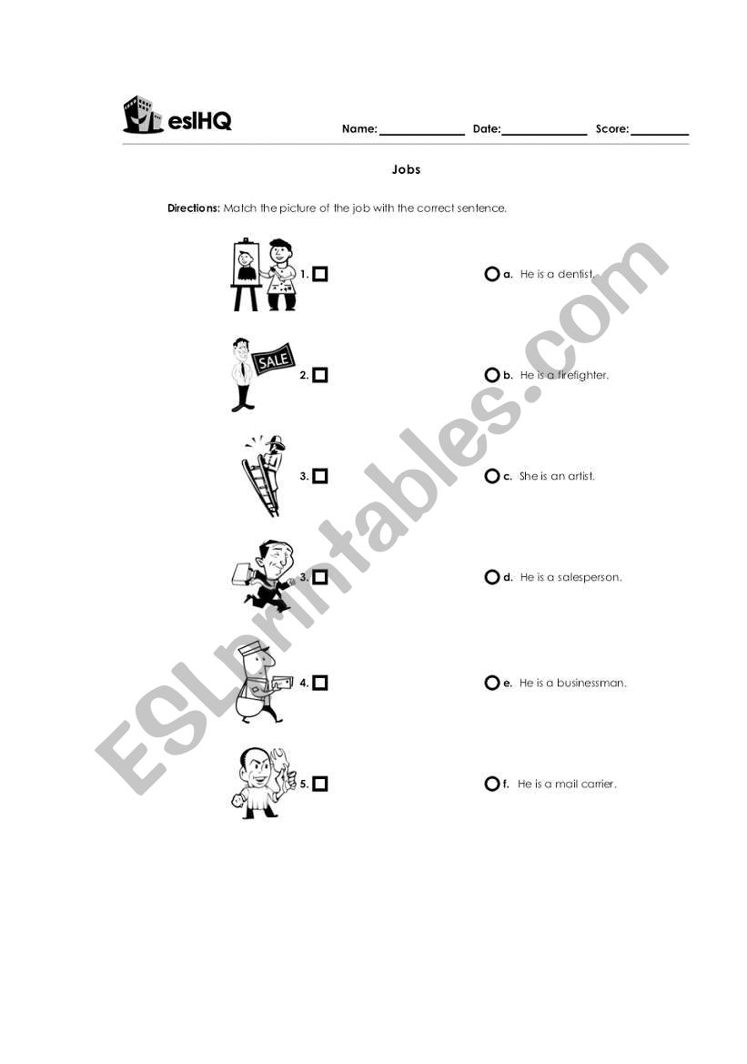 Jobs worksheet