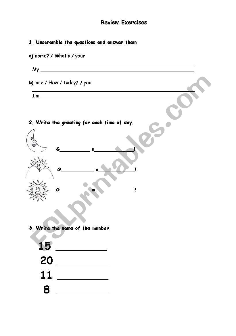 Review exercise worksheet