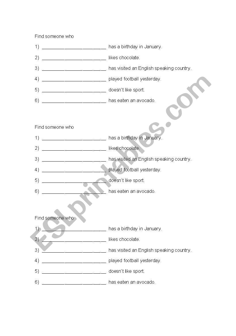 Find someone who... worksheet