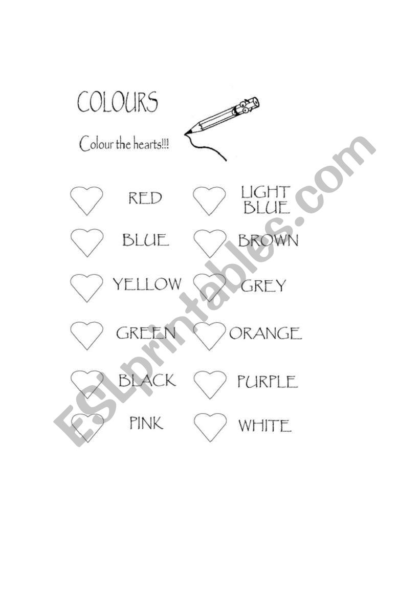 Colour The Hearts worksheet