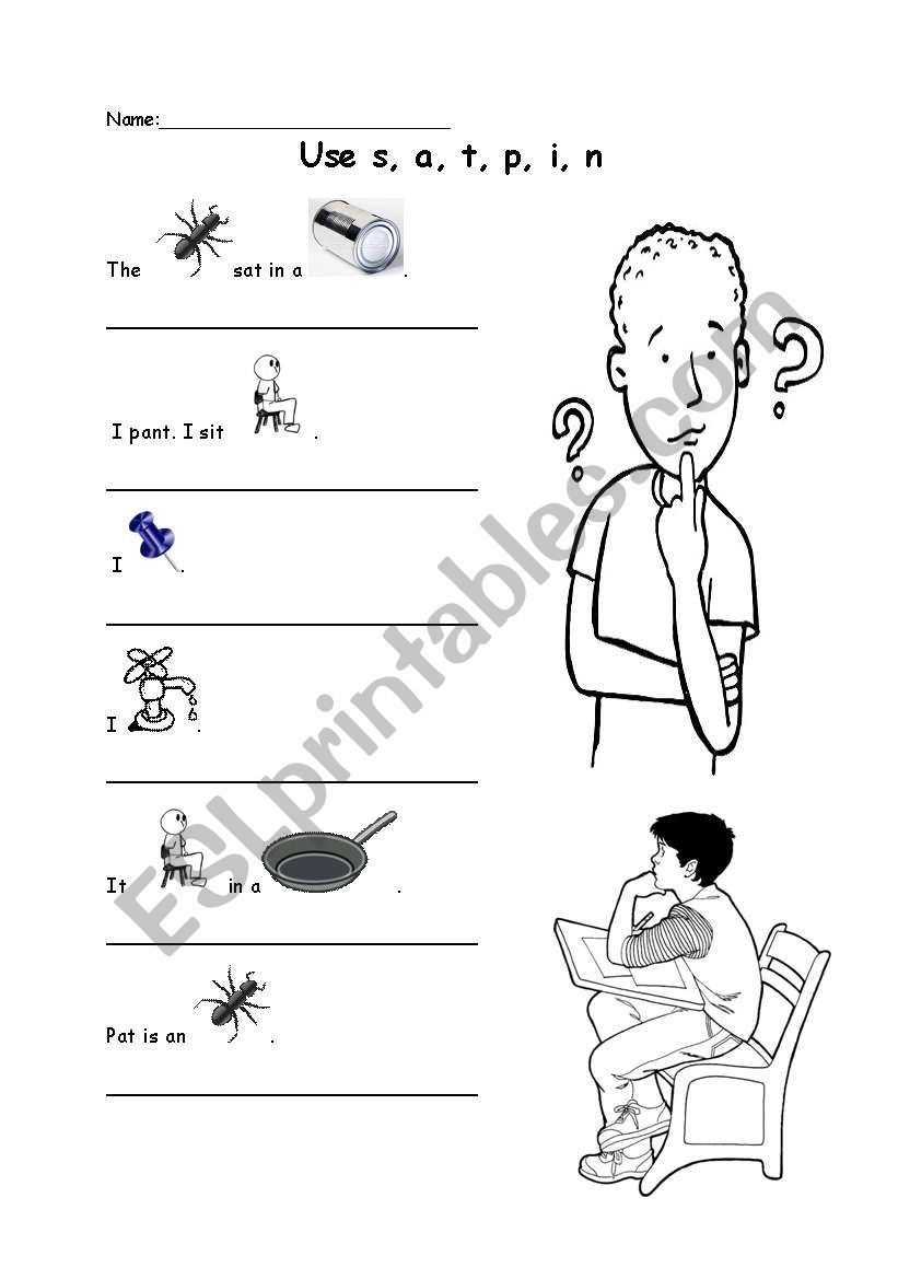 Phonics s, a, t, p, i, n worksheet