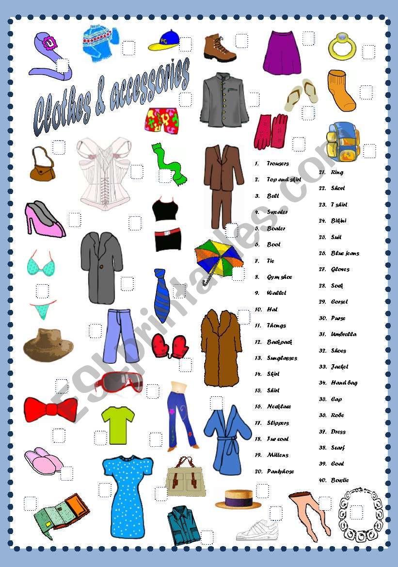 Clothes & accessories (editable) - ESL worksheet by marinaru