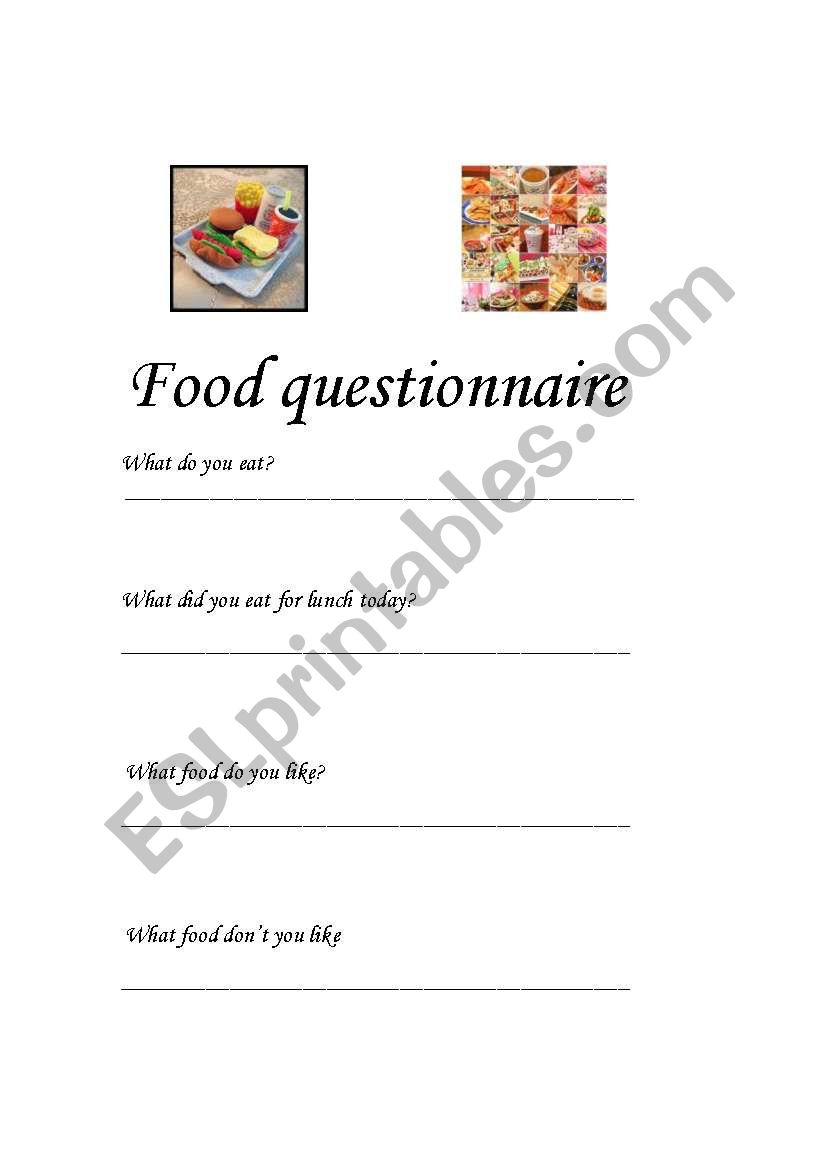food questionaire worksheet