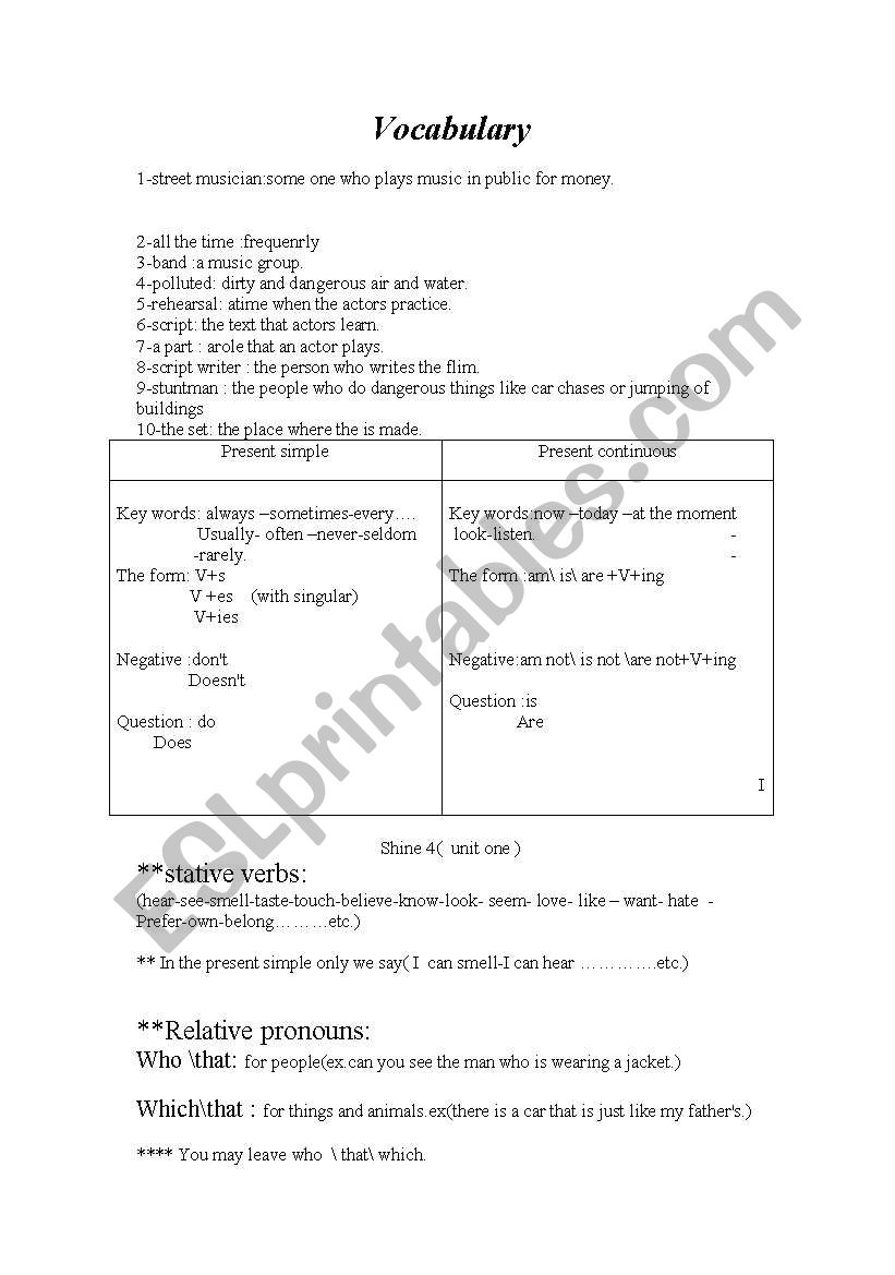 vocabulary worksheet