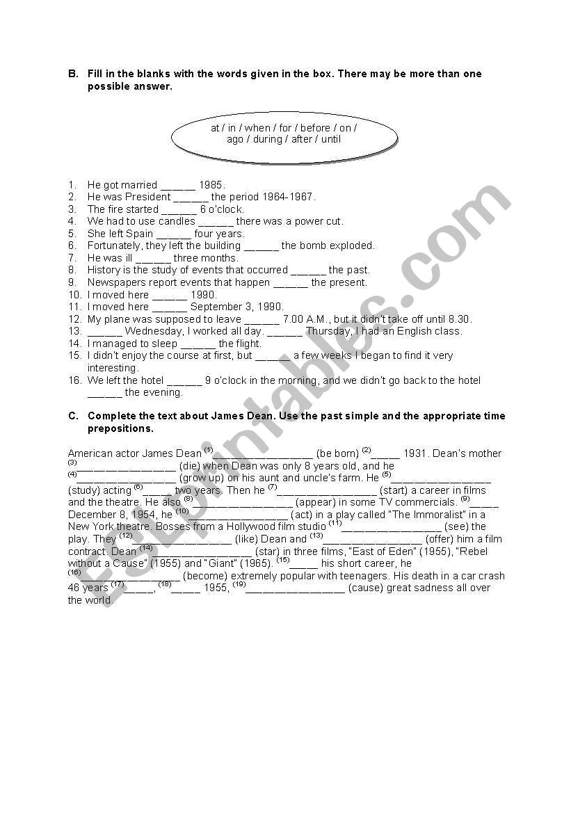 Prepositions worksheet