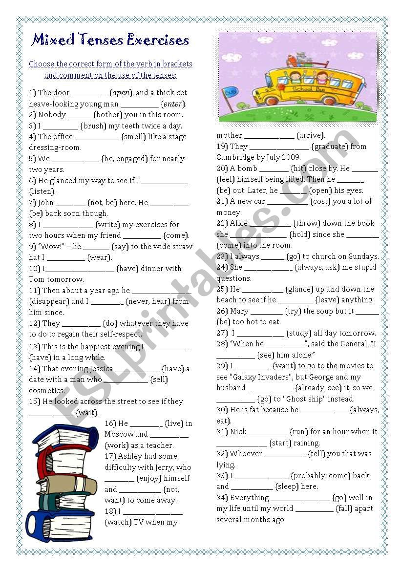 Mixed Tenses Exercises key Included Esl Worksheet By Ukonka 802